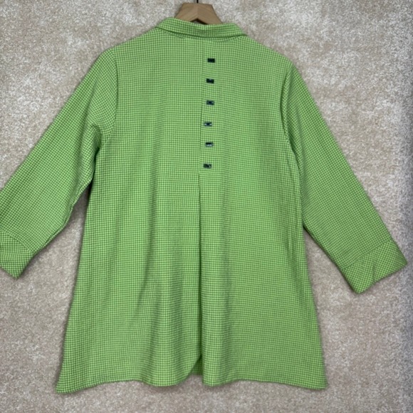 HABITAT Button Down Shirt Size Medium‎ Chartreuse Art to Wear Crinkle Gauzy - Picture 5 of 8
